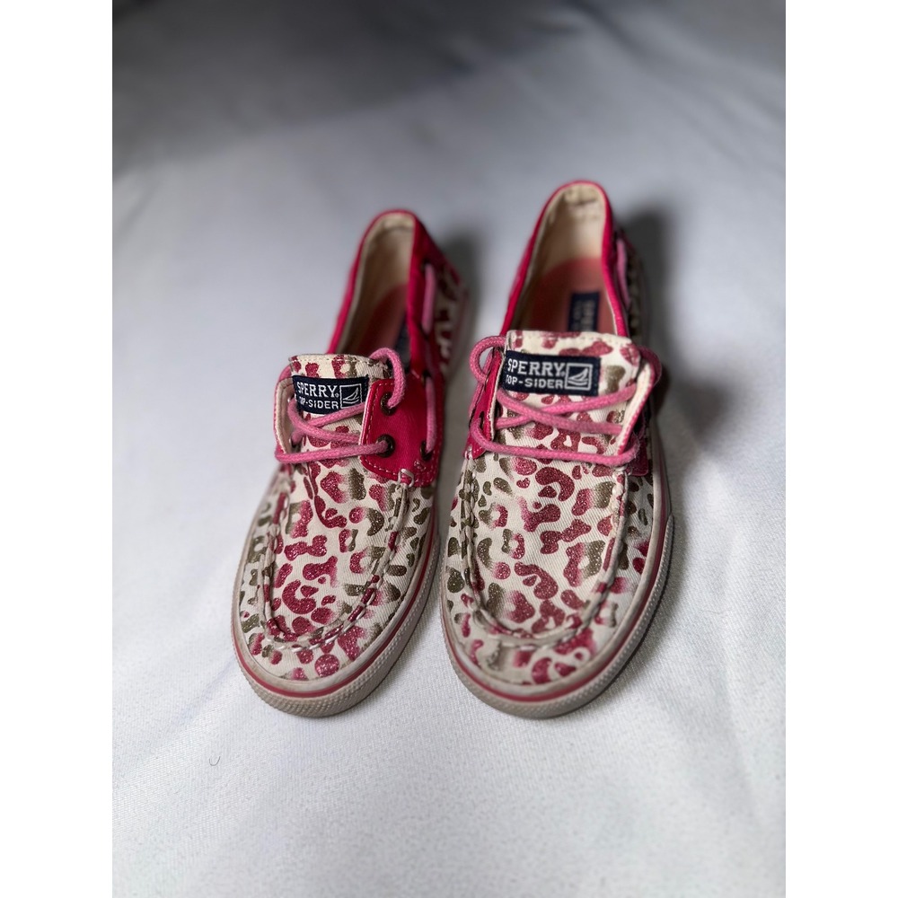 Sperry Top-Sider Bahama Girls Pink Gold Leopard Print Boat Shoes Size 1.5M
